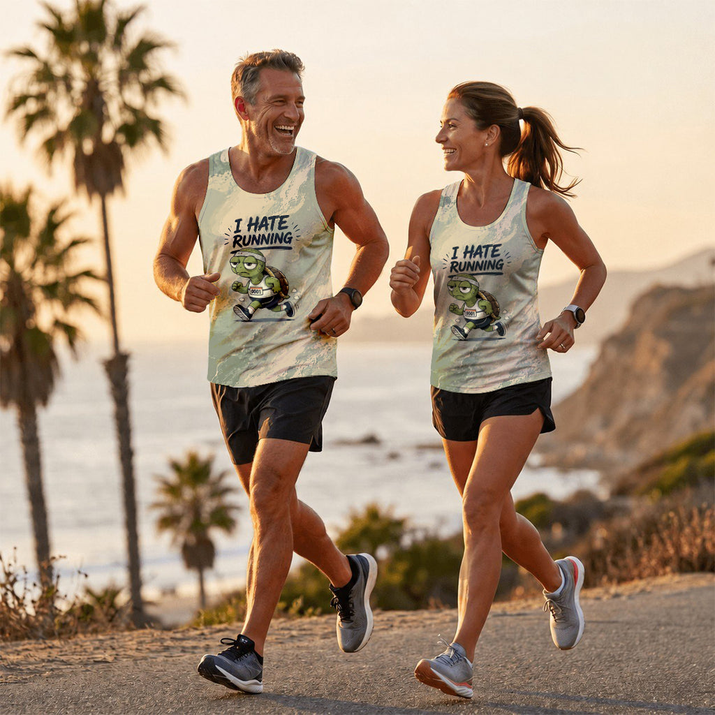 Funny Running Tank Top I Hate Running Turtle Tech Singlet