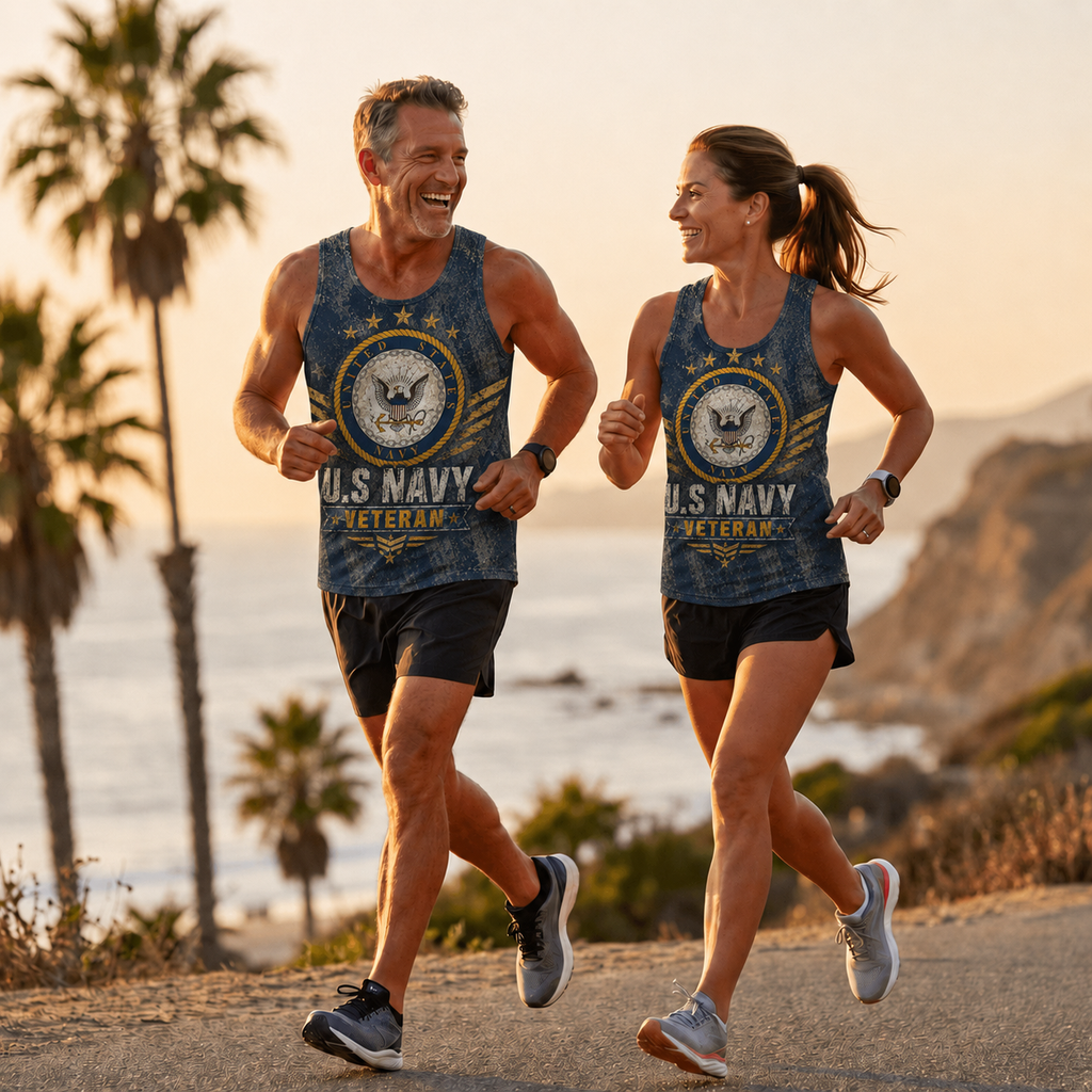 Veteran Running Tank Top - US Navy Veteran V4 Tech Singlet