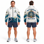 Custom Name Navy Compass Anchor Miles Running Windbreaker Jacket