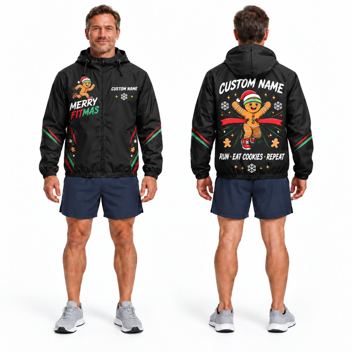 Custom Name Merry Fitmas Runner Running Windbreaker Jacket
