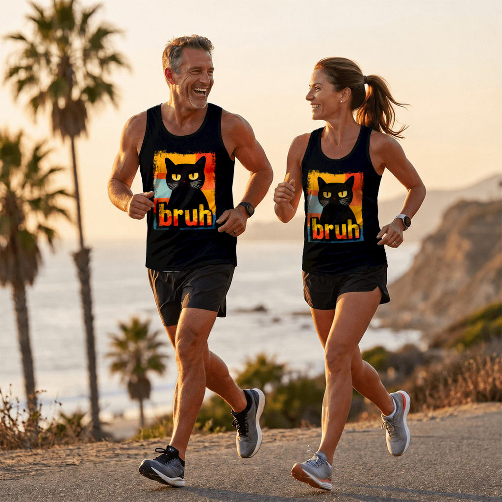 Cat Running Tank Top Funny Cat Bruh Running Singlet for Men and Women