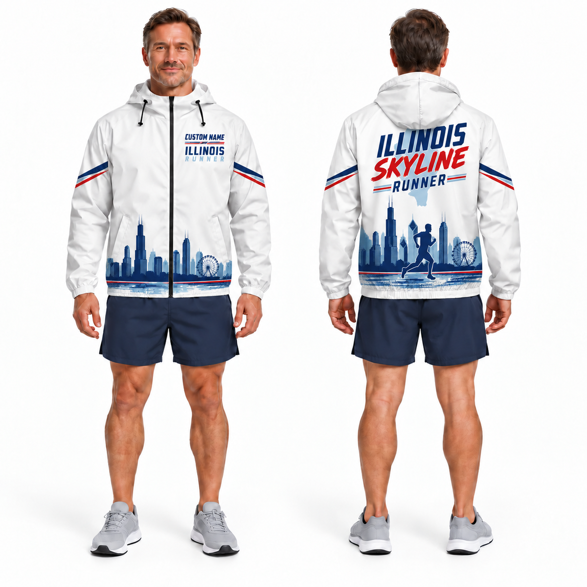 Custom Name Illinois Skyline Runner Illinois Running Windbreaker Jacket