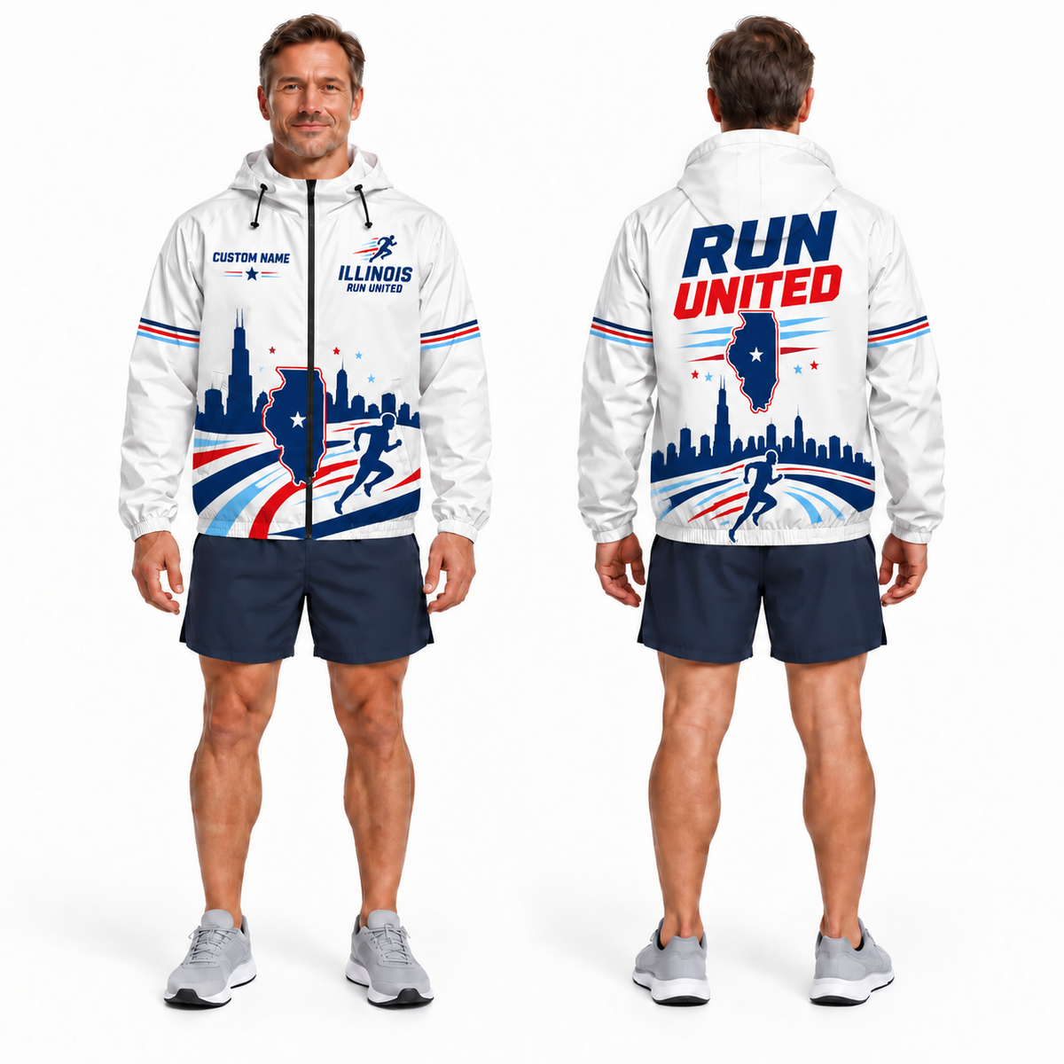 Custom Name Illinois Run United Illinois Running Windbreaker Jacket