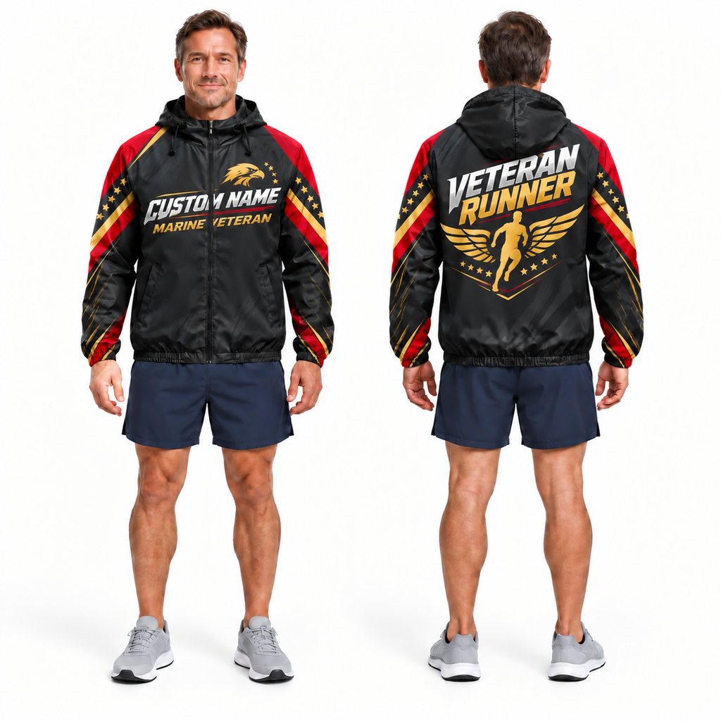 Custom Name Marine Red Gold Runner Running Windbreaker Jacket