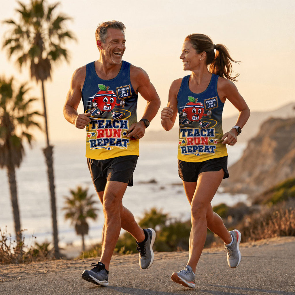 Teacher Running Tank Top Retro School Spirit Varsity Style Tech Running Singlet