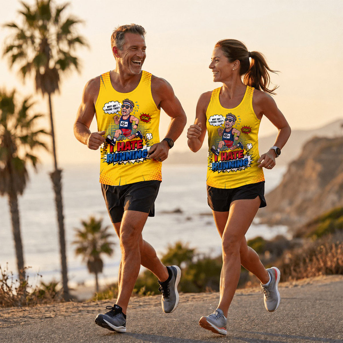 Funny Running Tank Top I Hate Running Comic Tech Singlet