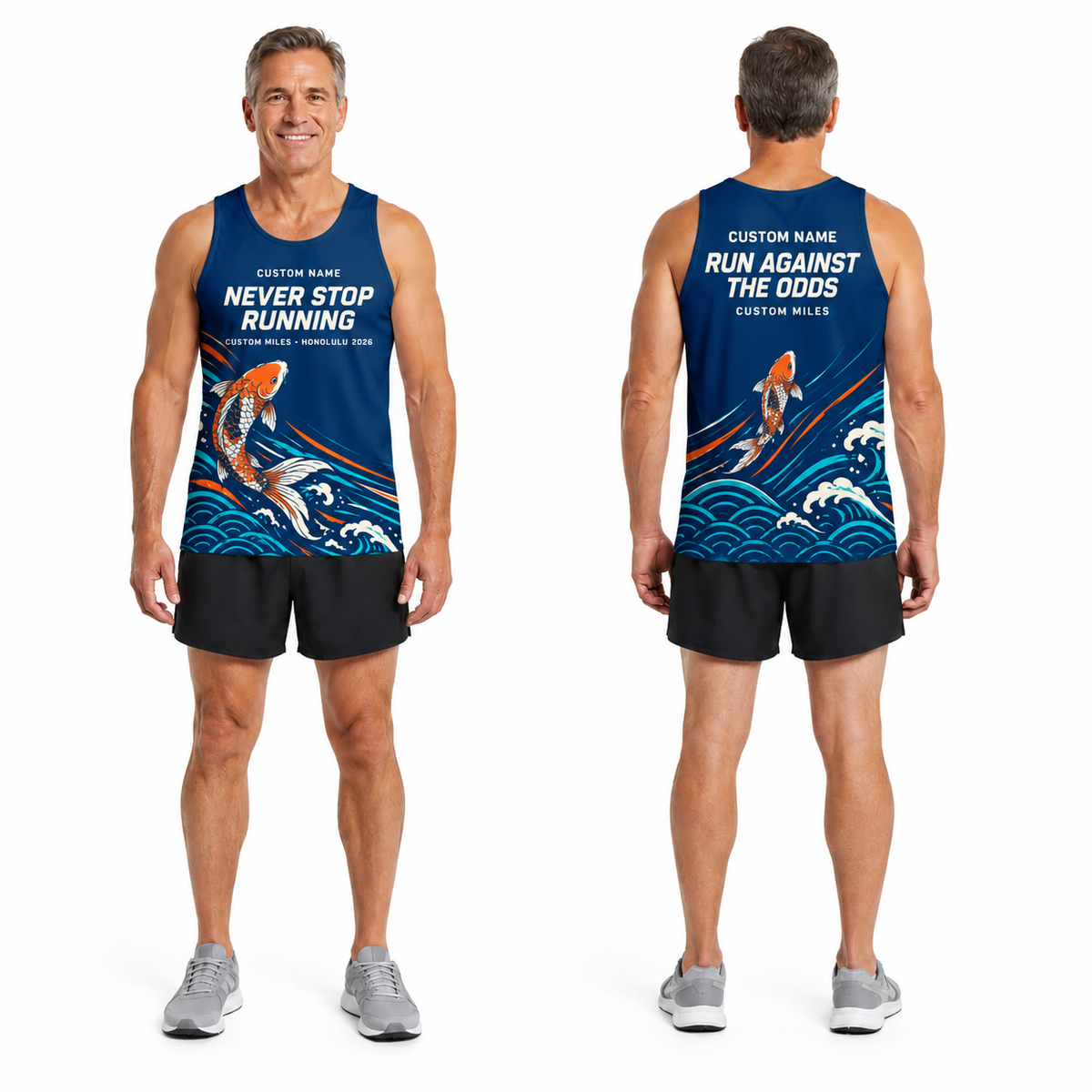 Custom Name Miles Koi Wave Aloha Running Tank Top