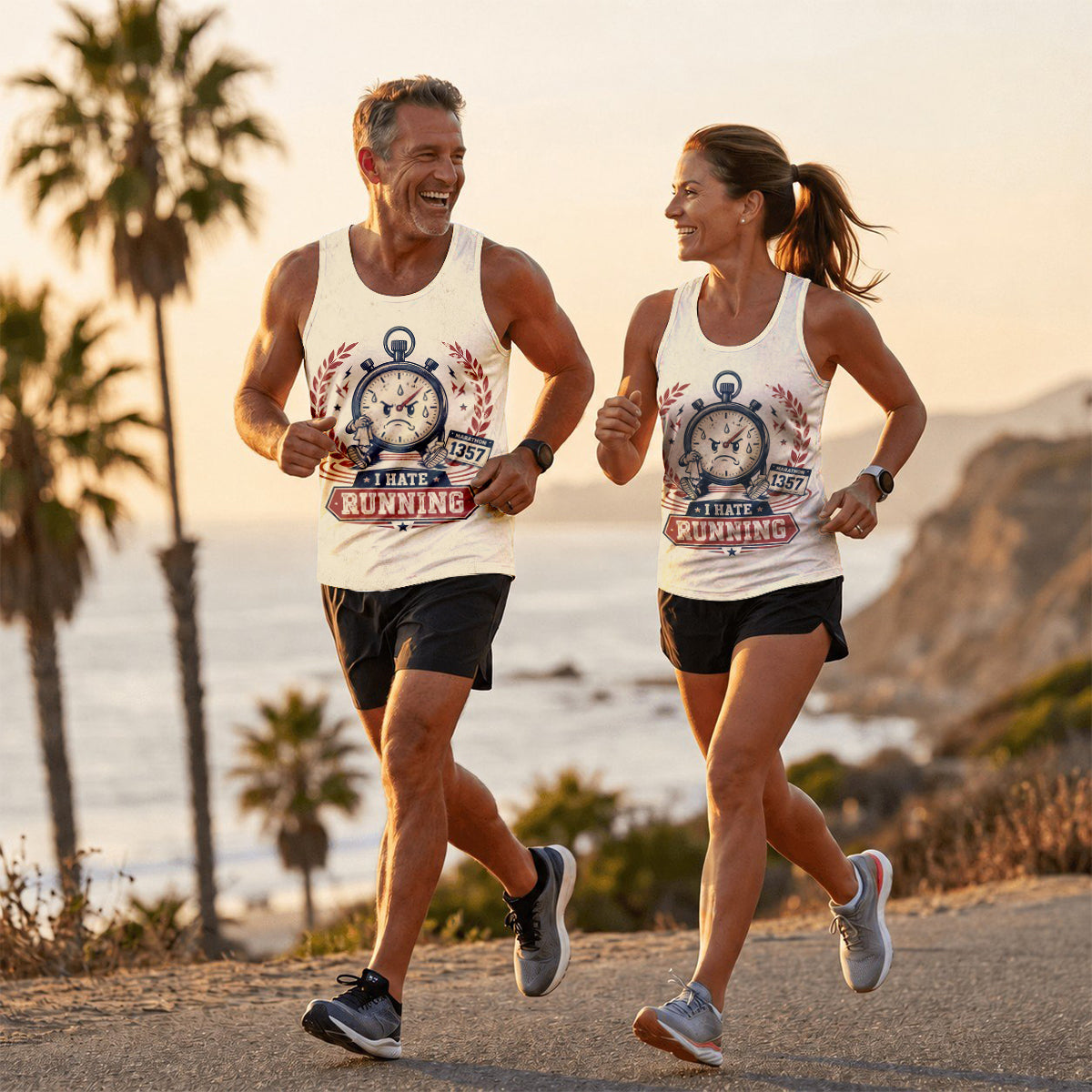 Funny Running Tank Top I Hate Running Angry Stopwatch Tech Singlet