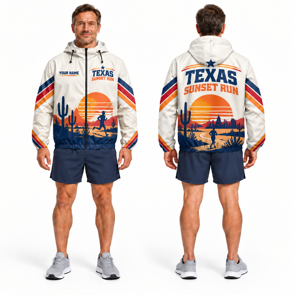Custom Name Texas Cactus Sunset Running Windbreaker Jacket