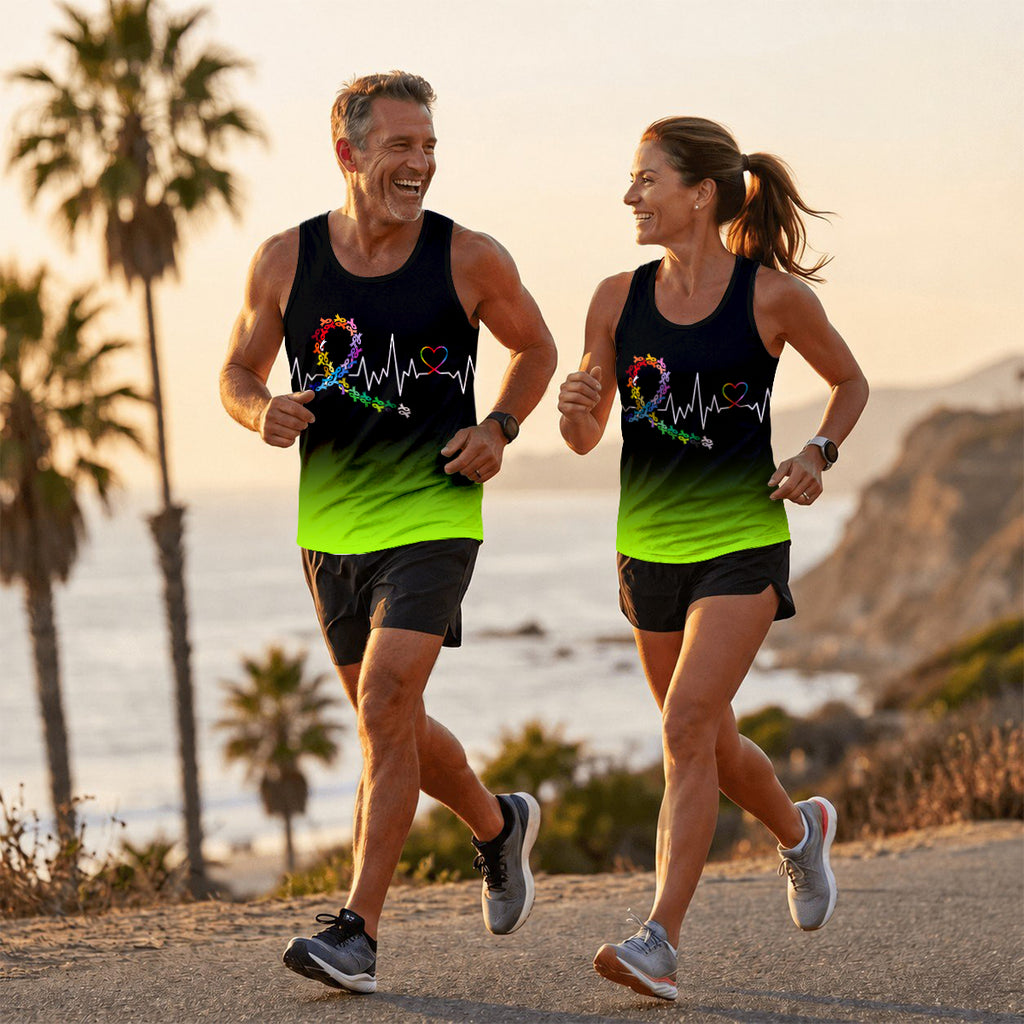 Cancer Fighter Running Tank Top Ribbon Heartbeat Running Singlet for Men and Women