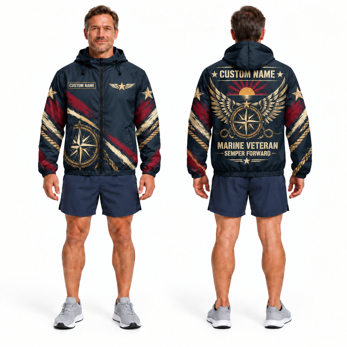 Custom Name Marine Veteran Semper Forward Running Windbreaker Jacket