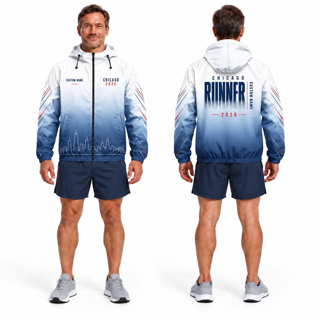 Custom Name Chicago Minimal Gradient Running Windbreaker Jacket