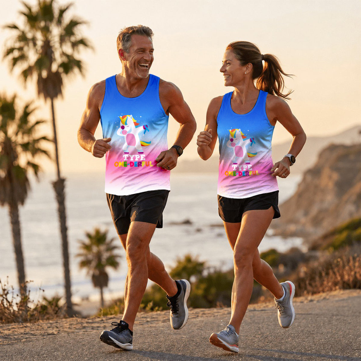 Diabetes Fighter Running Tank Top Unicorn Blue Ribbon Running Singlet for Men and Women