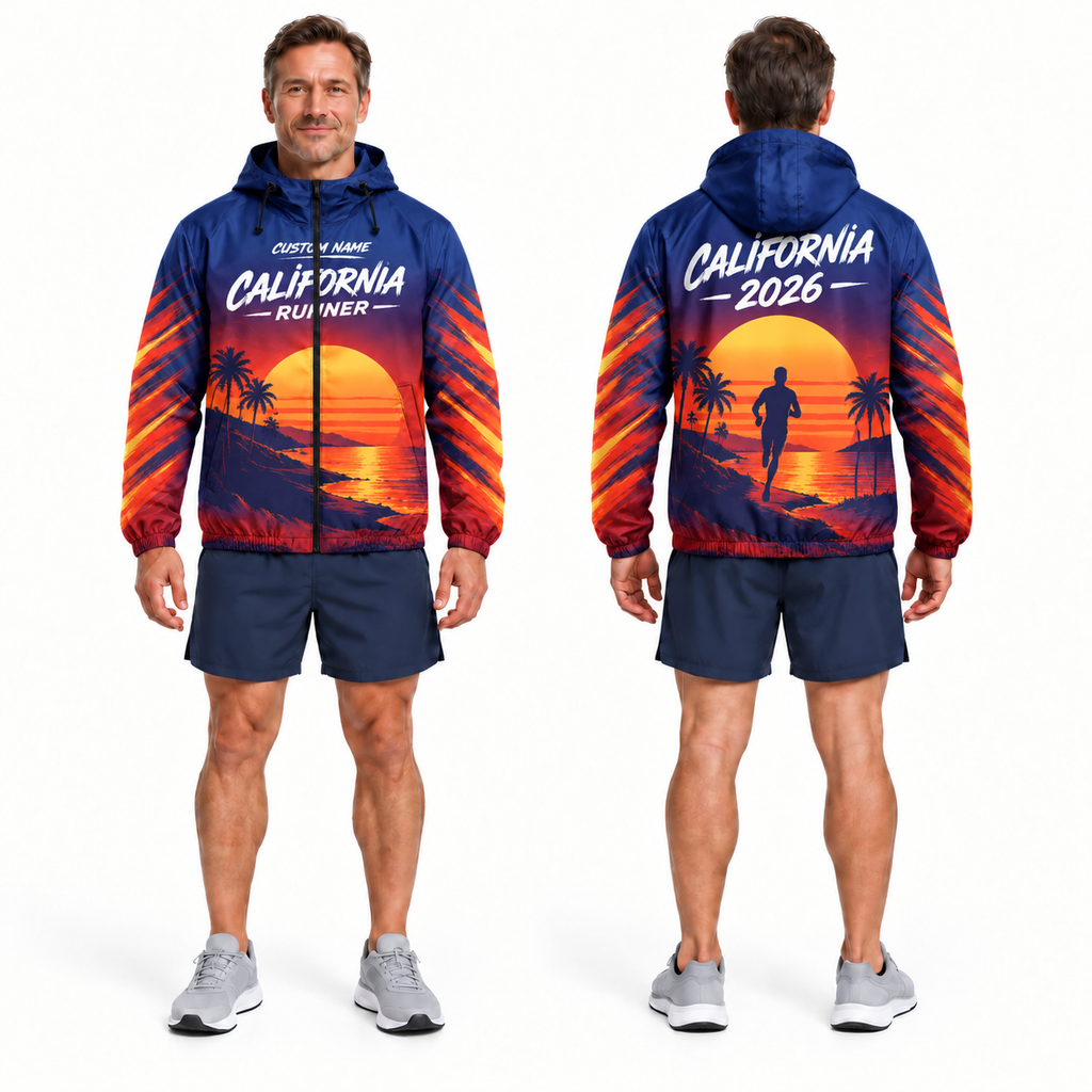 Custom Name California Sunset Runner Running Windbreaker Jacket