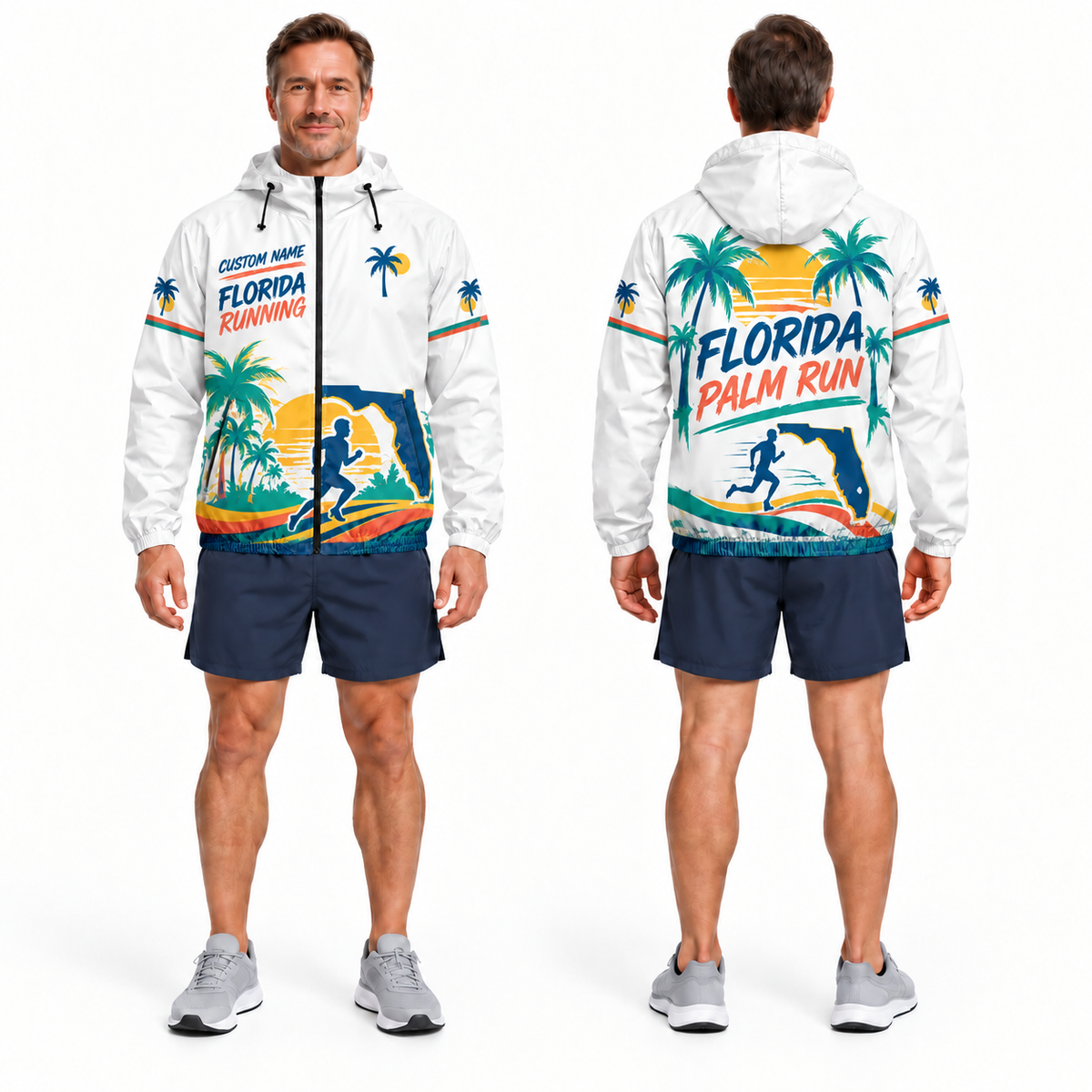 Custom Name Florida Palm Run Florida Running Windbreaker Jacket