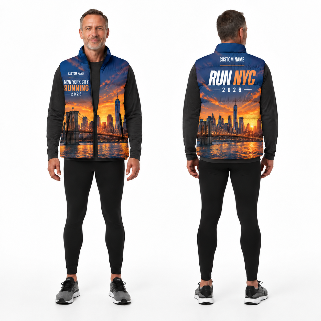 Custom Name New York Sunset Runner Vest Sleeveless Running Puffer Jacket