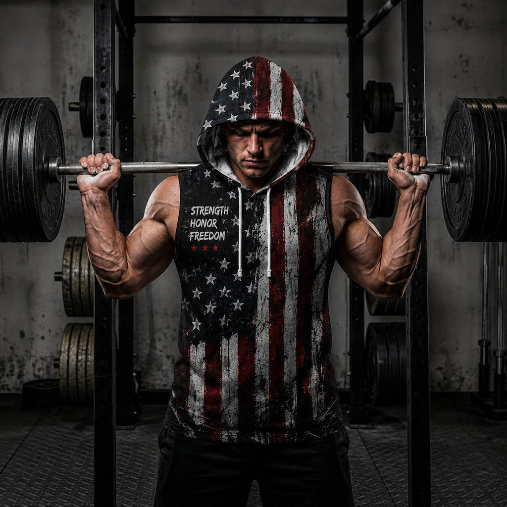 Strength Honor Freedom Men's Workout Hooded Tank Top