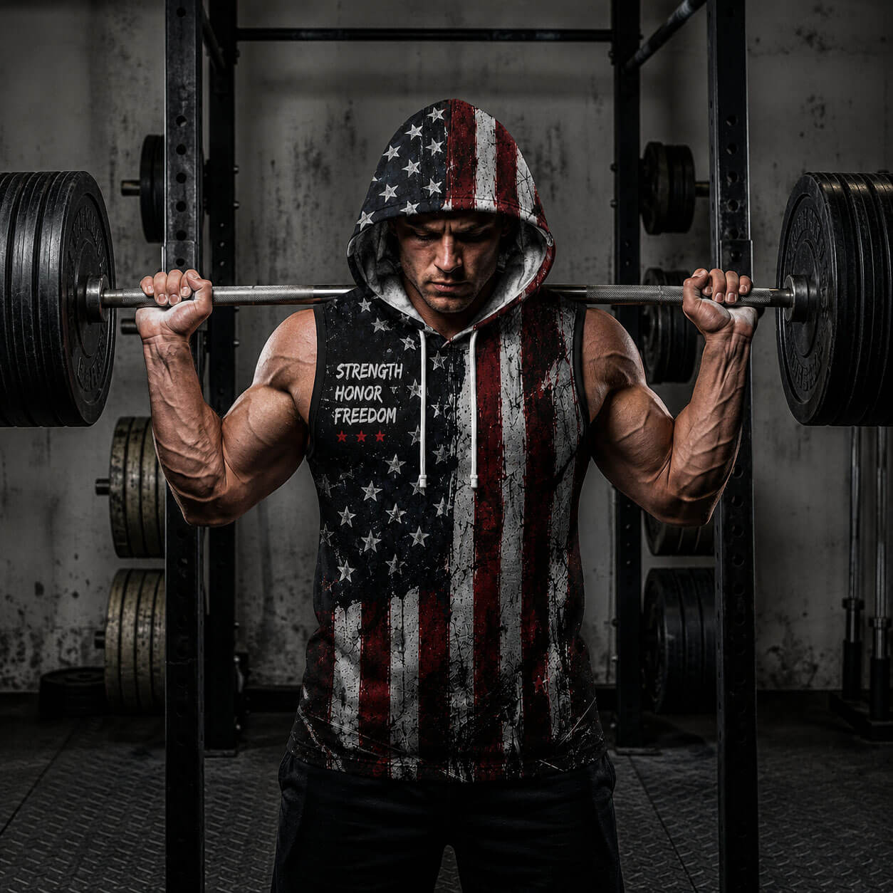 Strength Honor Freedom Men's Workout Hooded Tank Top