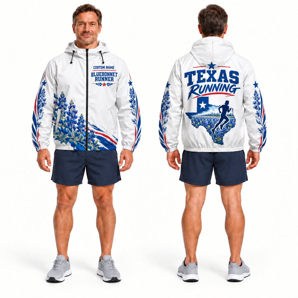 Custom Name Bluebonnet Runner Running Windbreaker Jacket