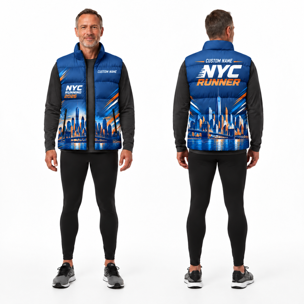 Custom Name Skyline Pulse NYC Sleeveless Running Puffer Jacket
