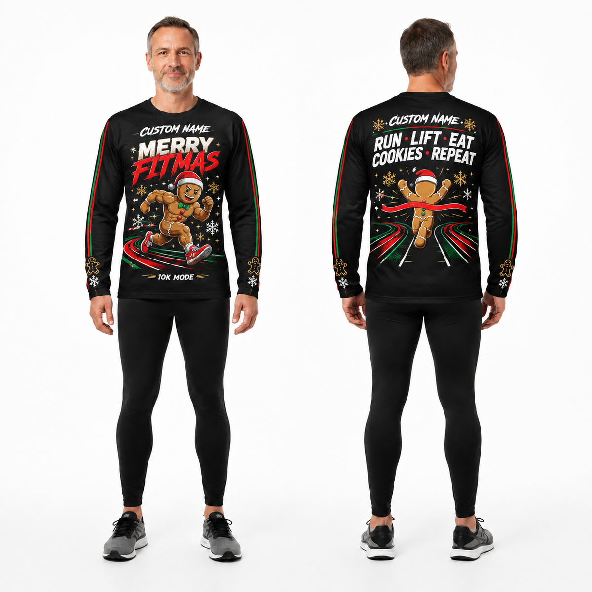 Custom Name Merry Fitmas Running Long Sleeve Shirt