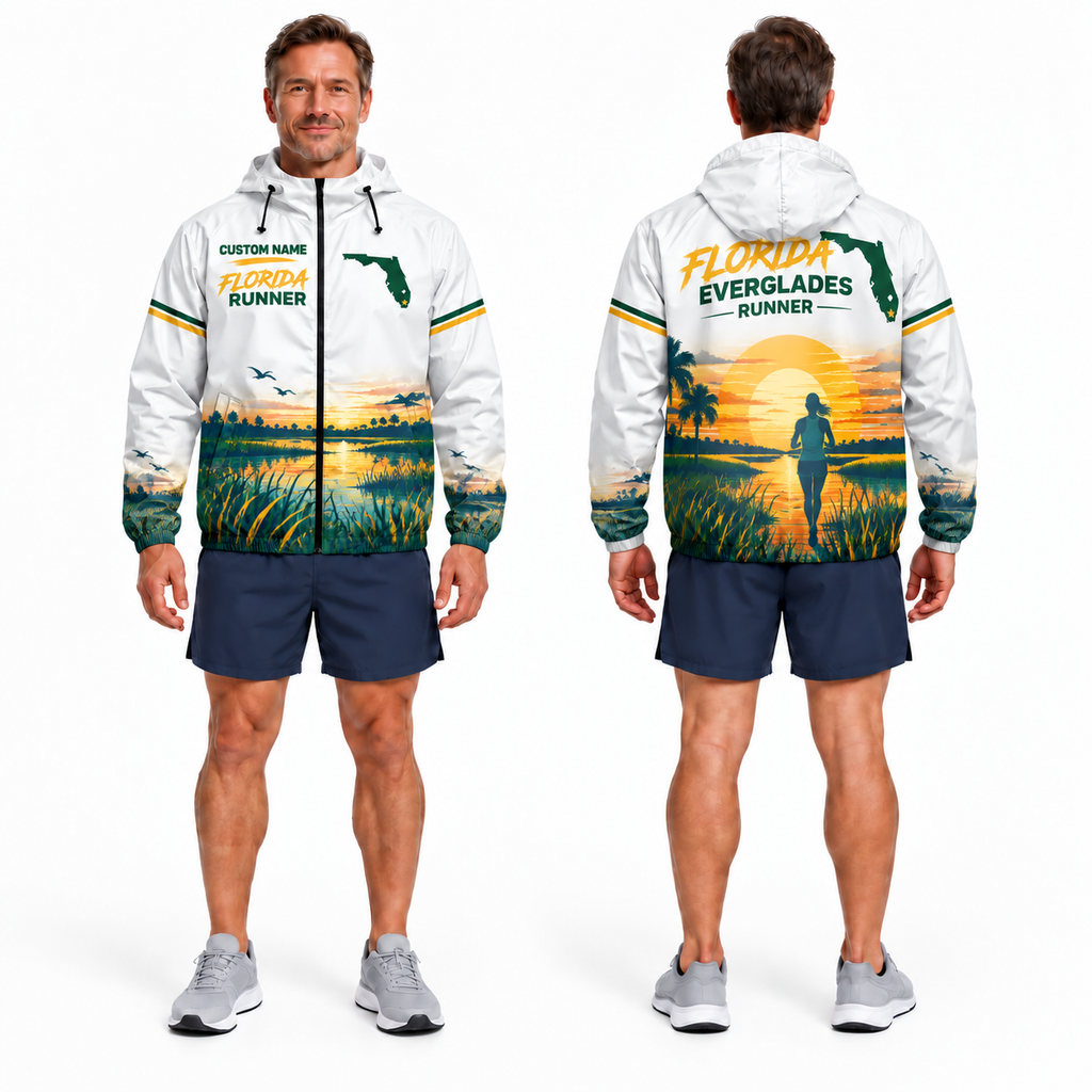 Custom Name Florida Everglades Runner Florida Running Windbreaker Jacket