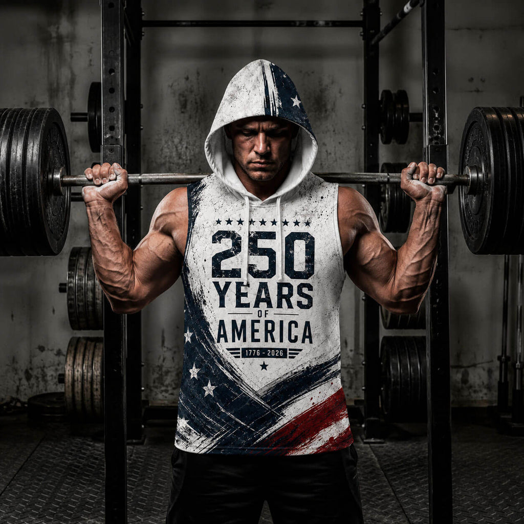 USA 250 Strength Freedom Legacy Men's Workout Hooded Tank Top