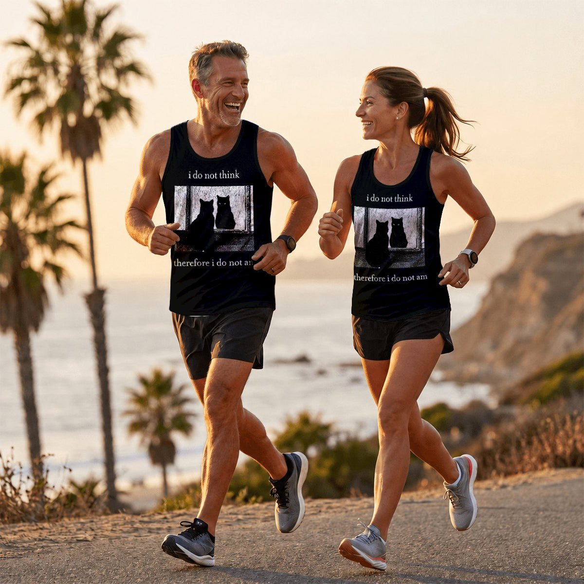 Cat Running Tank Top Funny Cat Running Singlet for Men and Women
