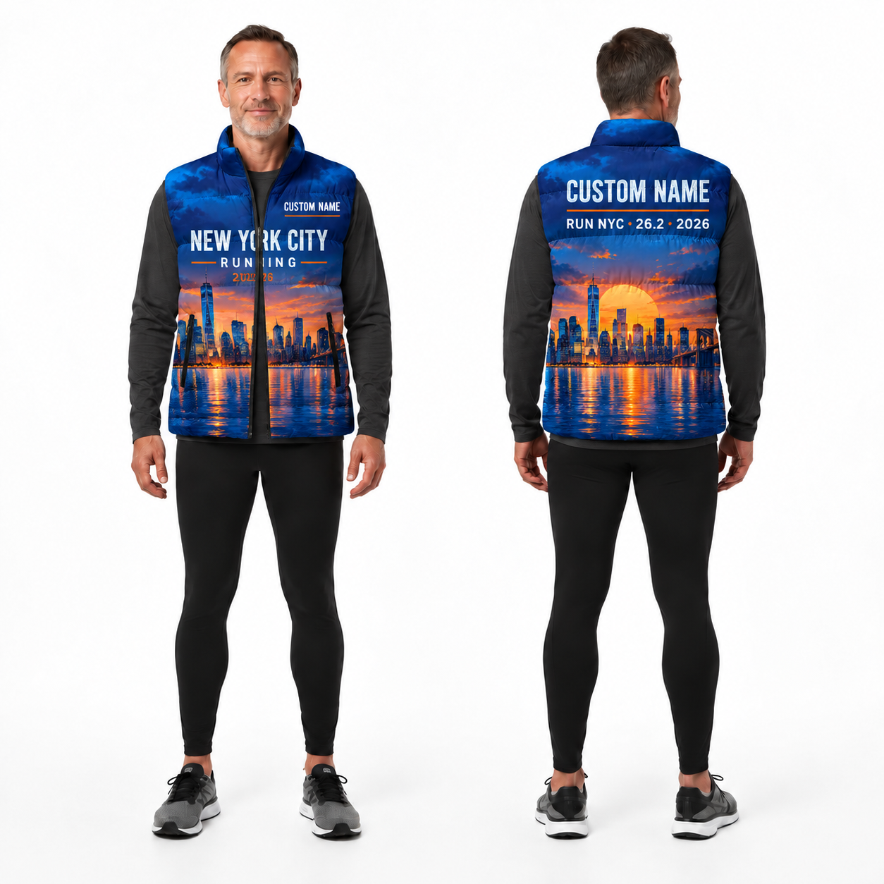 Custom Name Waterfront Reflection NYC Sleeveless Running Puffer Jacket