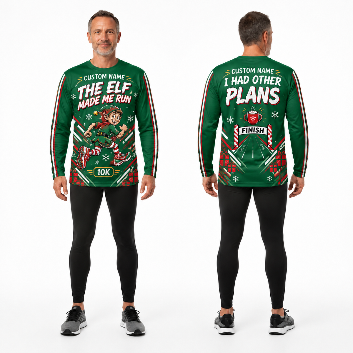 Custom Name Elf Made Me Run Running Long Sleeve Shirt
