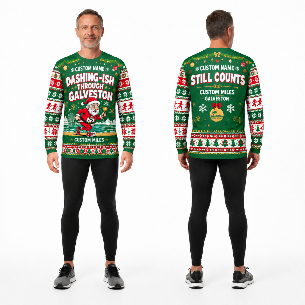 Custom Name Miles Dashing-ish Through Santa Hustle Galveston Running Long Sleeve Shirt
