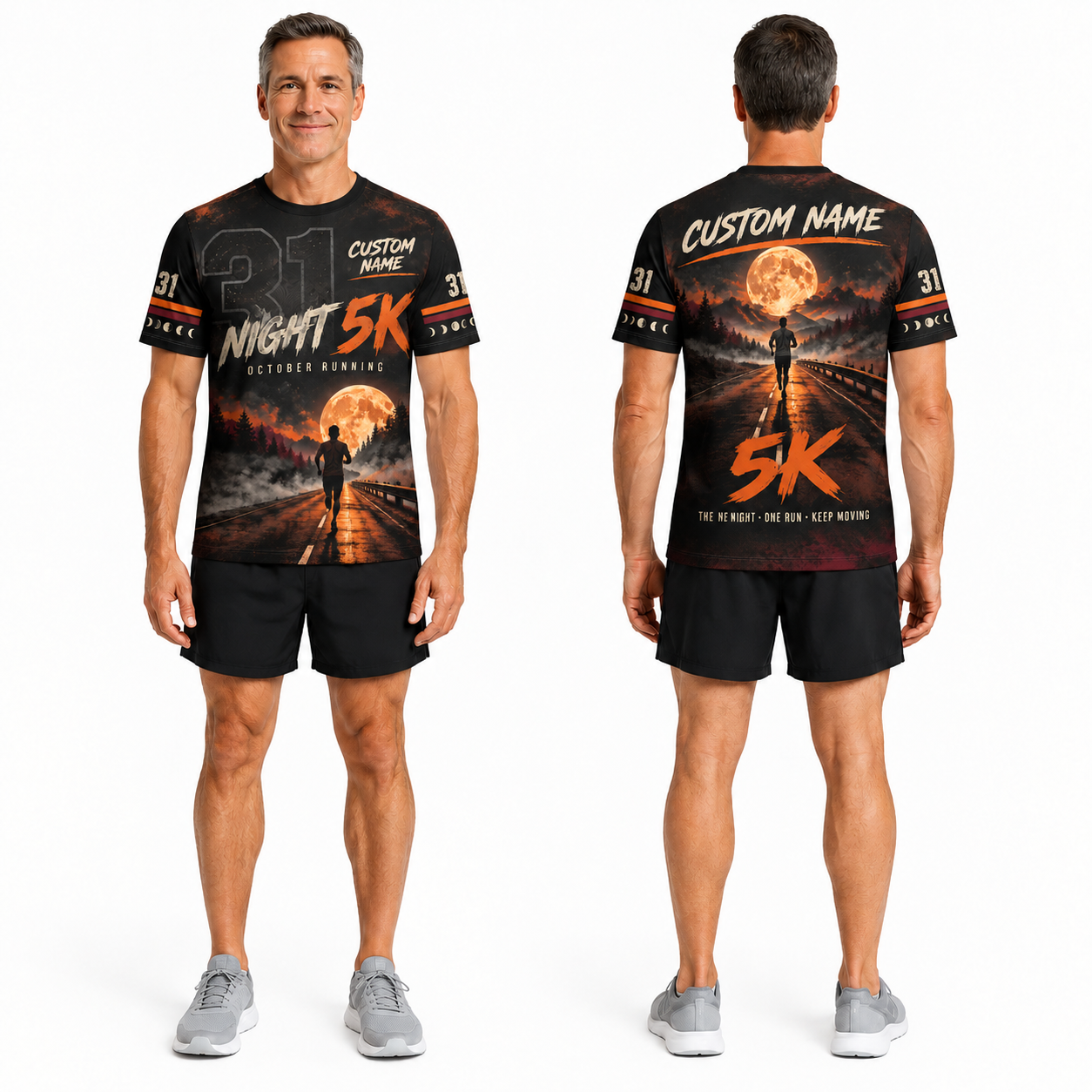 Custom Name October 31 Night 5K Halloween Tech Running T-Shirt