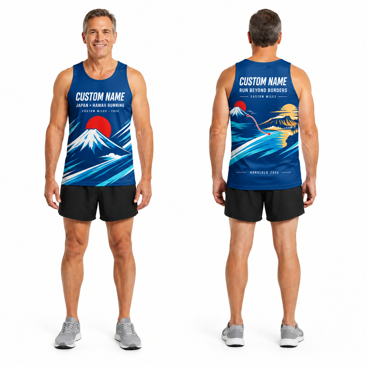 Custom Name Miles Mount Fuji Aloha Runner Running Tank Top