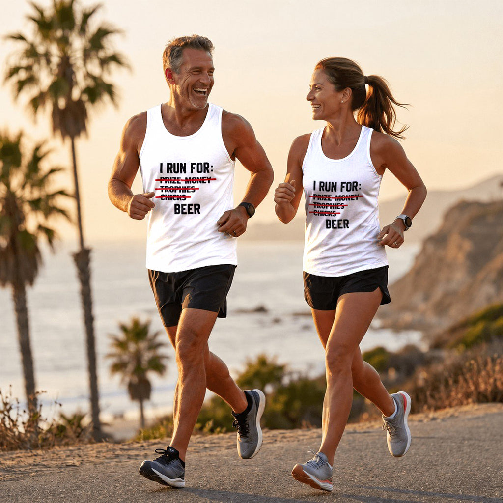 Funny Running Tank Top I Run For Beer Runner Quote Tech Singlet