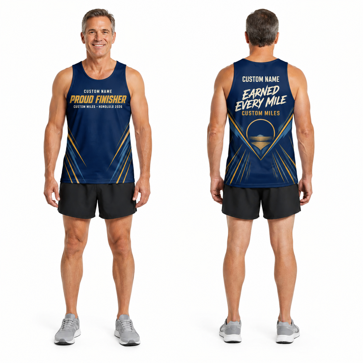 Custom Name Miles Honolulu Gold Finisher Running Tank Top
