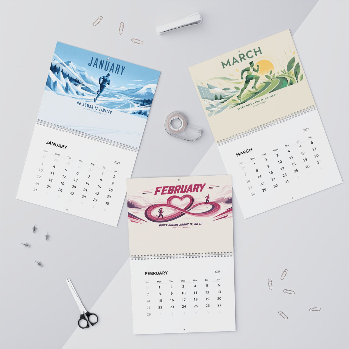Modern Abstract Sports Art Motivational Quote Running Wall Calendar