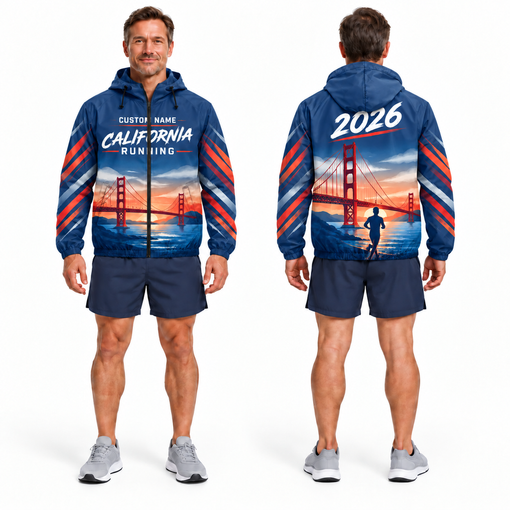 Custom Name California Bridge & Bay Runner Running Windbreaker Jacket