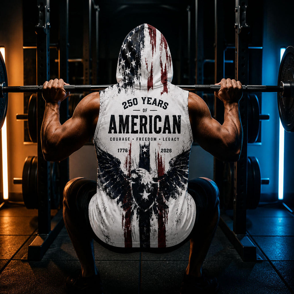 USA 250 Courage Freedom Legacy Men's Workout Hooded Tank Top