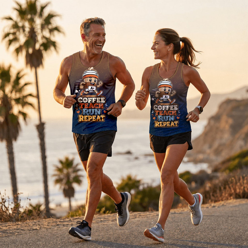 Teacher Running Tank Top Coffee Fueled Teacher Runner Tech Running Singlet