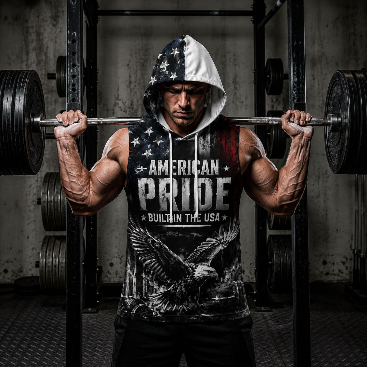 Strong Blessed American Men's Workout Hooded Tank Top