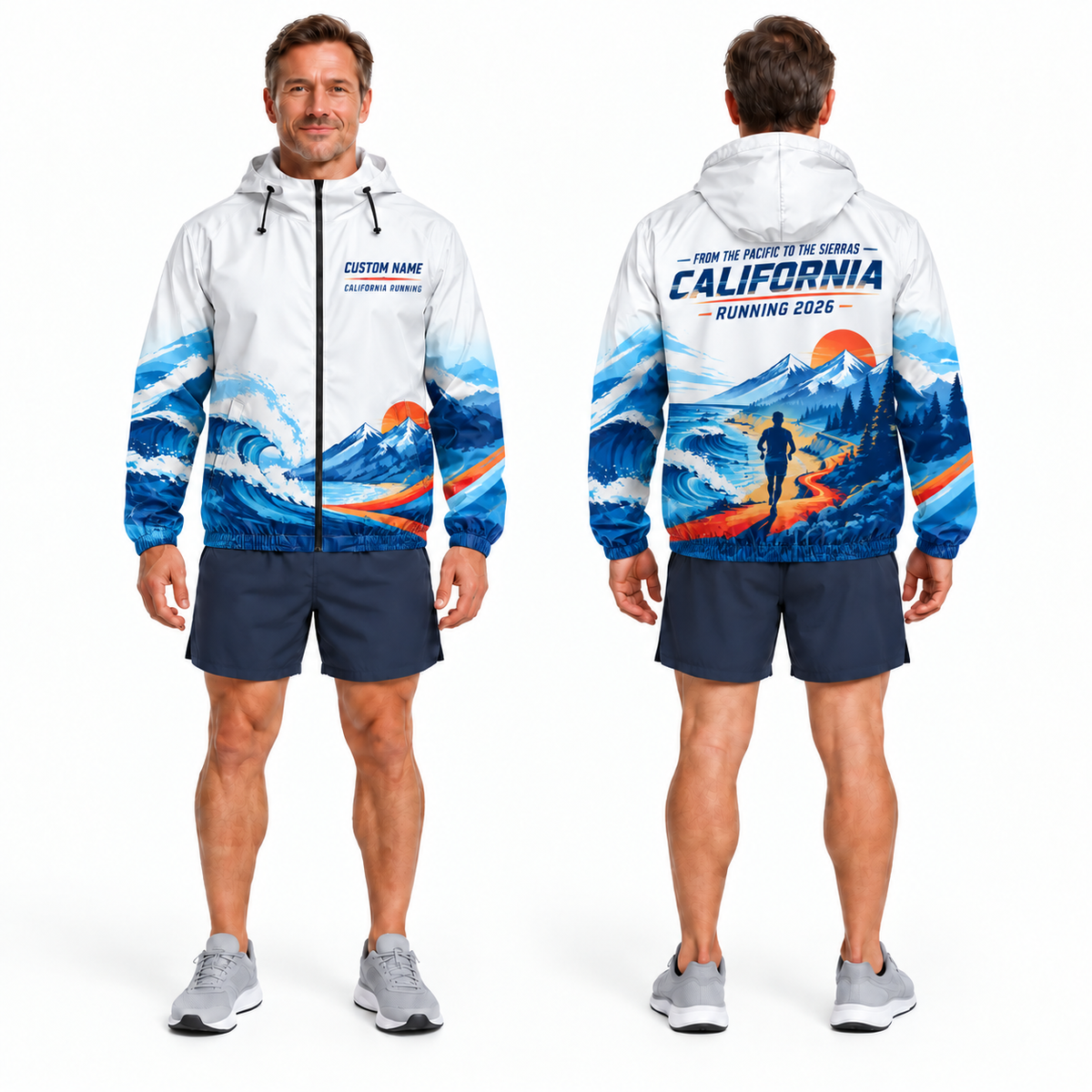 Custom Name California From Coast To Mountains Running Windbreaker Jacket