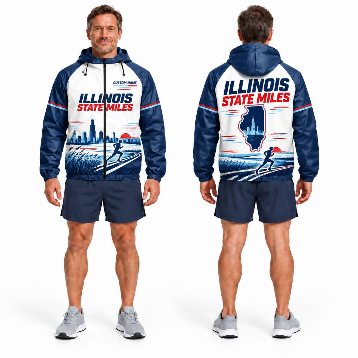 Custom Name Illinois State Miles Illinois Running Windbreaker Jacket