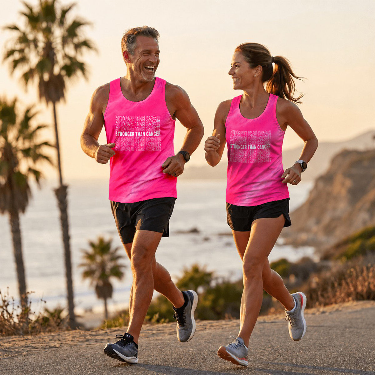 Cancer Fighter Running Tank Top Stronger Than Cancer Pink Running Singlet for Men and Women