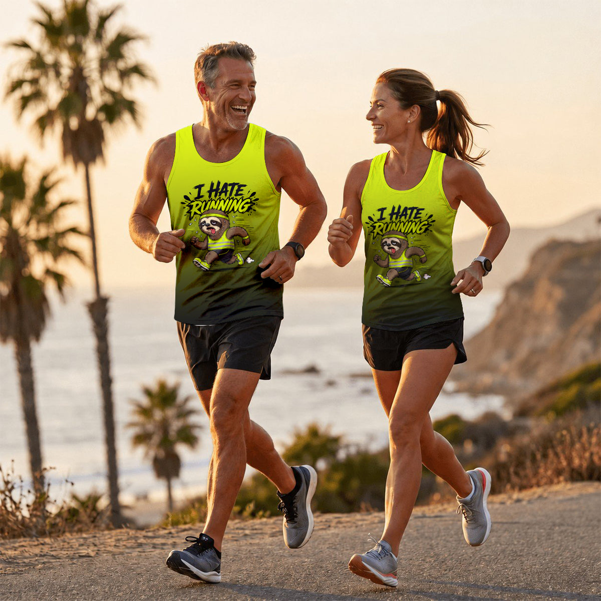 Funny Running Tank Top I Hate Running Sloth Tech Singlet V2