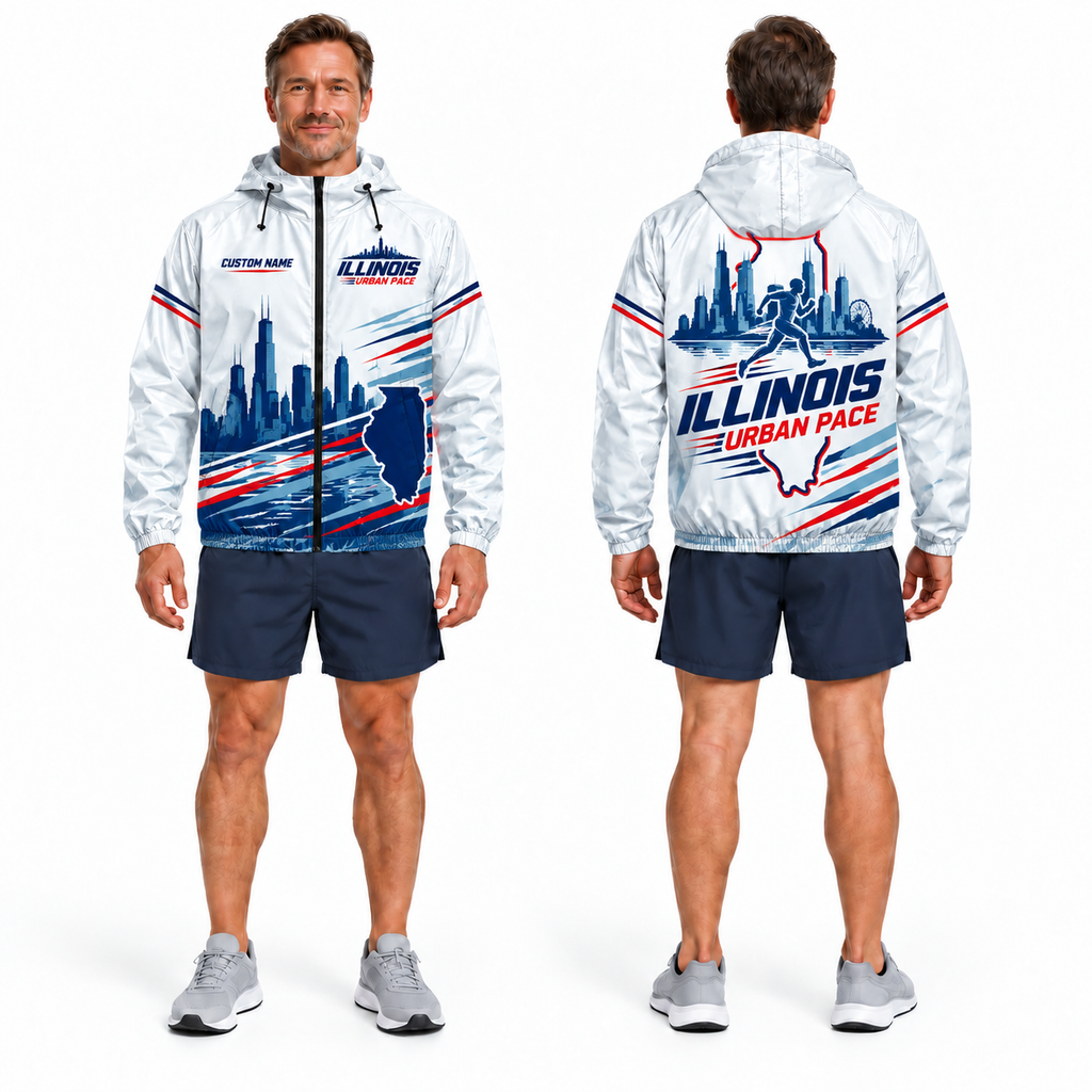 Custom Name Illinois Urban Pace Illinois Running Windbreaker Jacket