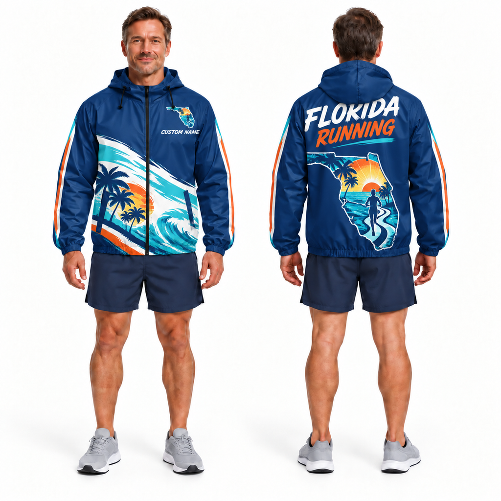 Custom Name Florida Map Runner Florida Running Windbreaker Jacket