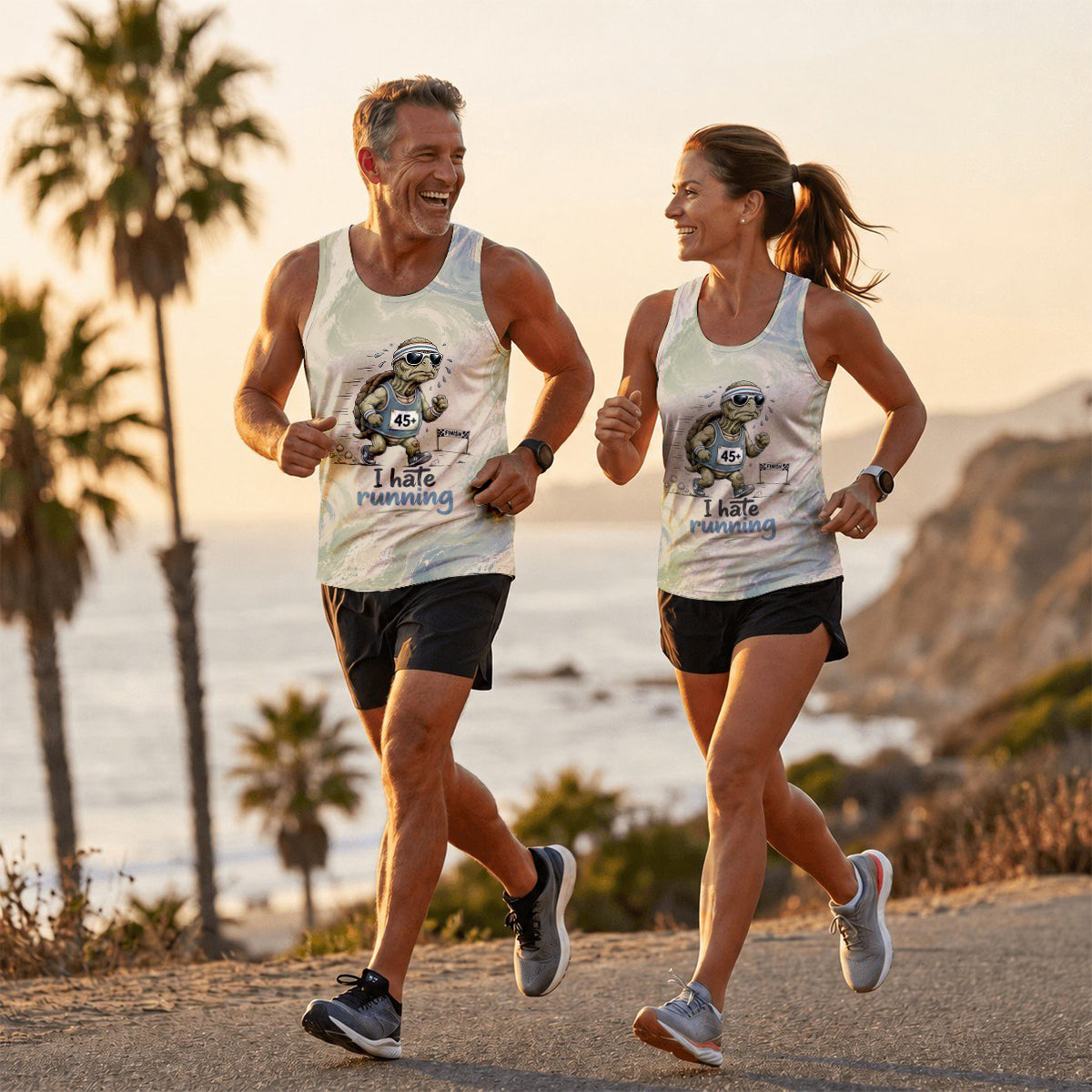 Funny Running Tank Top I Hate Running Turtle Tech Singlet V3