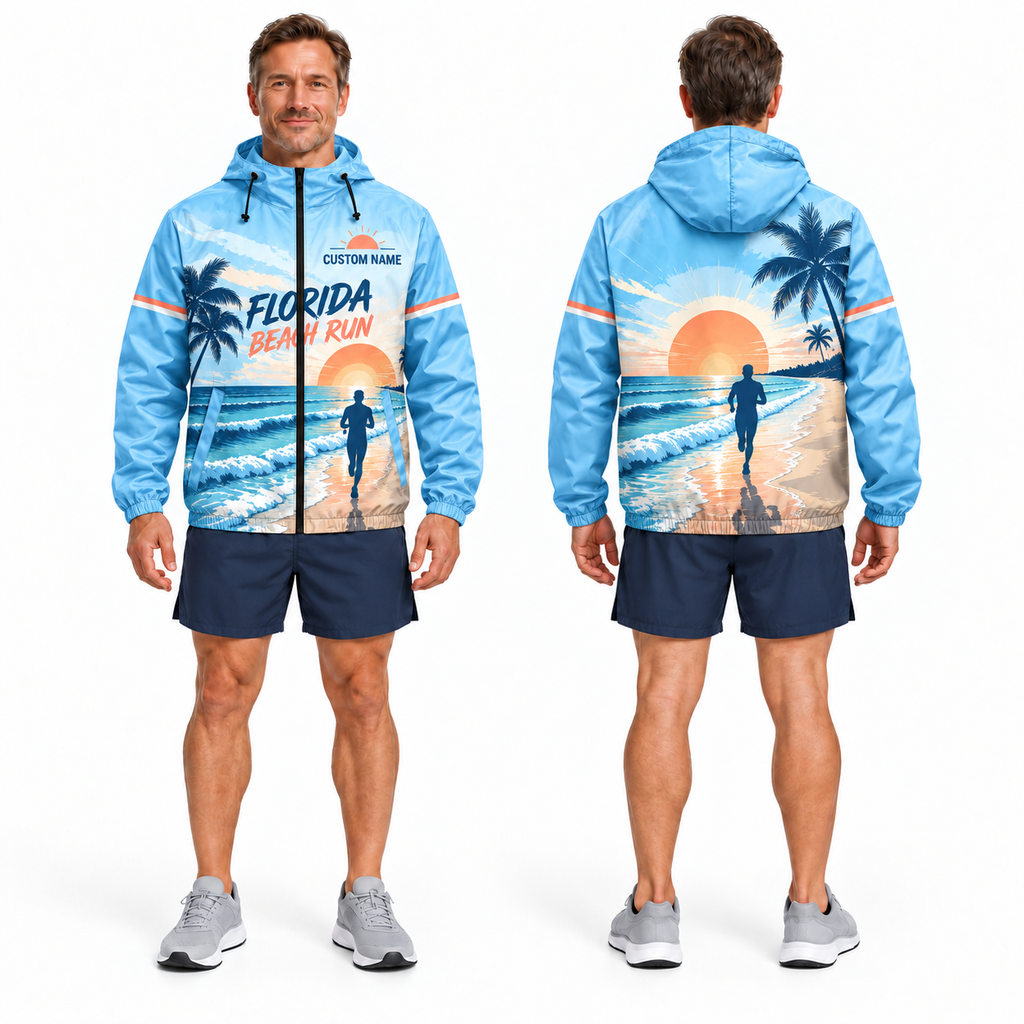Custom Name Florida Beach Run Florida Running Windbreaker Jacket