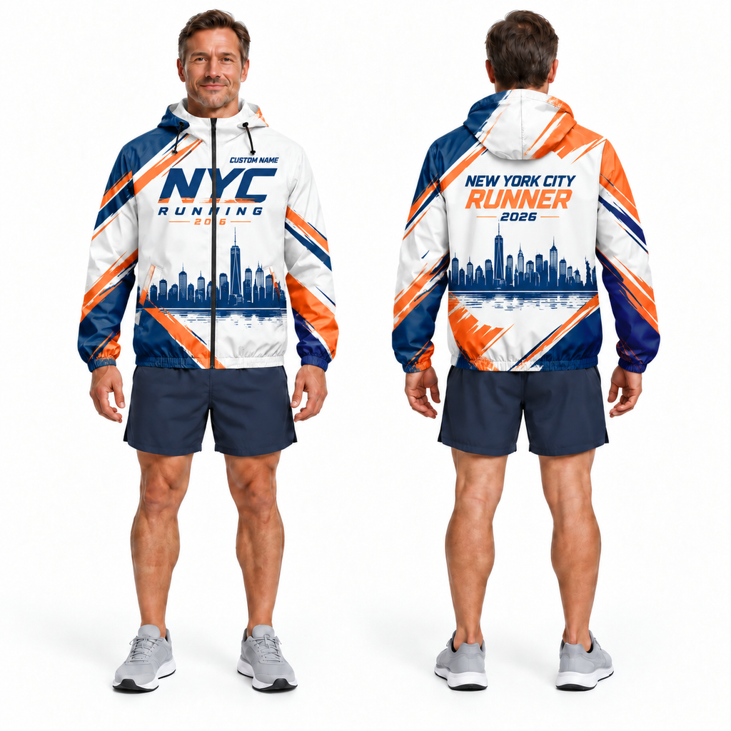 Custom Name Blue Orange Skyline Split Running Windbreaker Jacket