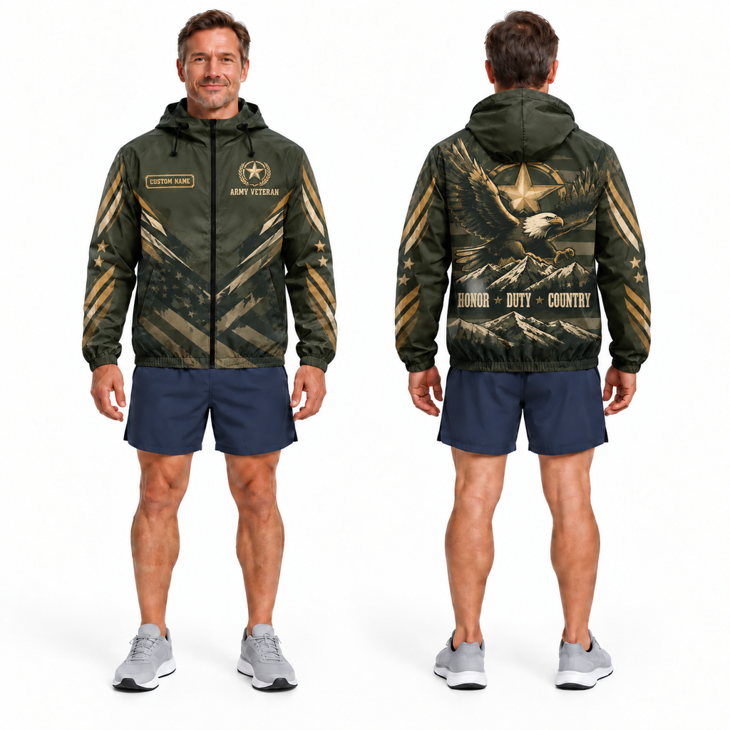 Custom Name Army Honor Duty Country Running Windbreaker Jacket